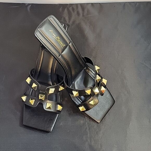 BRAND NEW ANNE MICHELLE GOLDTONE ROCKSTAR MULE SQUARE TOE WOMEN"S SANDAL - Picture 11 of 14